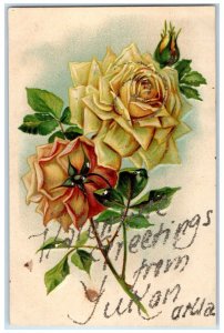 c1910's Greetings From Yukon Oklahoma OK, Flowers Glitter Embossed Postcard