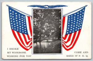 US Army WW1  I Broke My Wishbone Wishing For You   Postcard