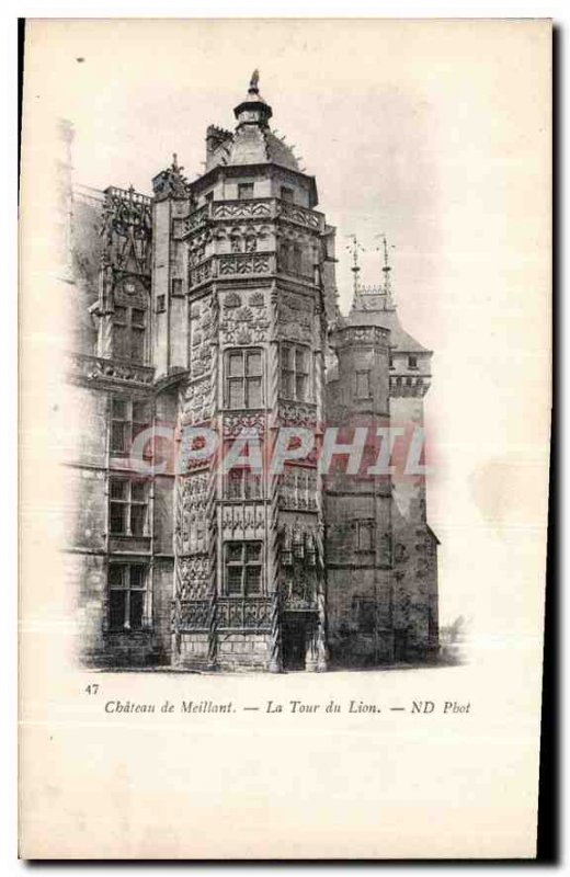 Old Postcard Chateau Meillant tower Lion