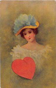 C26/ Valentine's Day Love Holiday Postcard c1910 Beautiful Woman Hat Heart 12