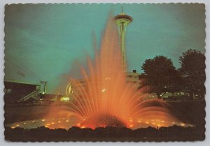 Seattle WA~International Fountain @ Civic Center At Night~Continental Postcard
