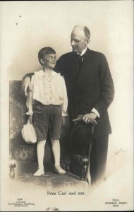 Prins Prince Carl of Sweden with Son c1910 Real Photo Vintage Postcard