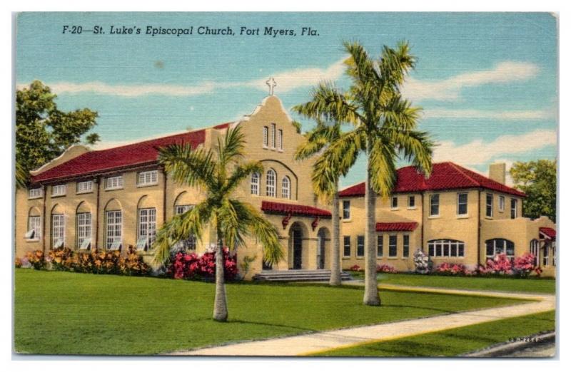 Mid-1900s St. Luke's Episcopal Church in Fort Myers, FL Postcard