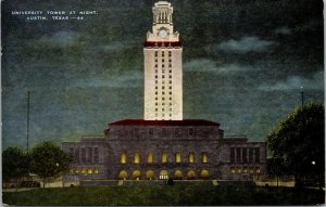 Vtg 1950s University Tower at Night Austin Texas TX Postcard