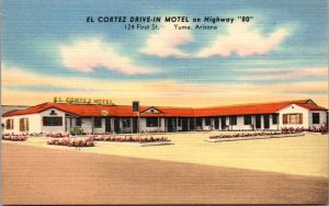 Linen Postcard El Cortez Drive-In Motel on 124 First St Highway 80 Yuma, Arizona