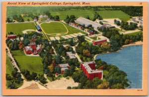 Springfield MA-Massachusetts, Speingfield College Aerial View, Vintage Postcard