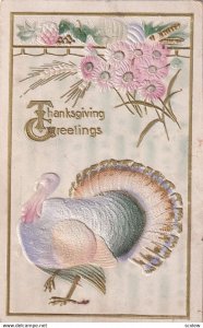 THANKSGIVING, 1900-10s; Pastel Wild Turkey, Pink Daisies