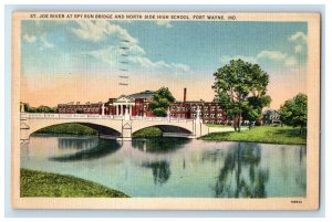 1940 St. Joe River Spy Run Bridge North Side High School Fort Wayne IN Postcard