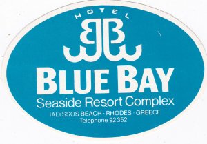 Greece Rhodes Blue Bay Resortl Vintage Luggage Label sk1941