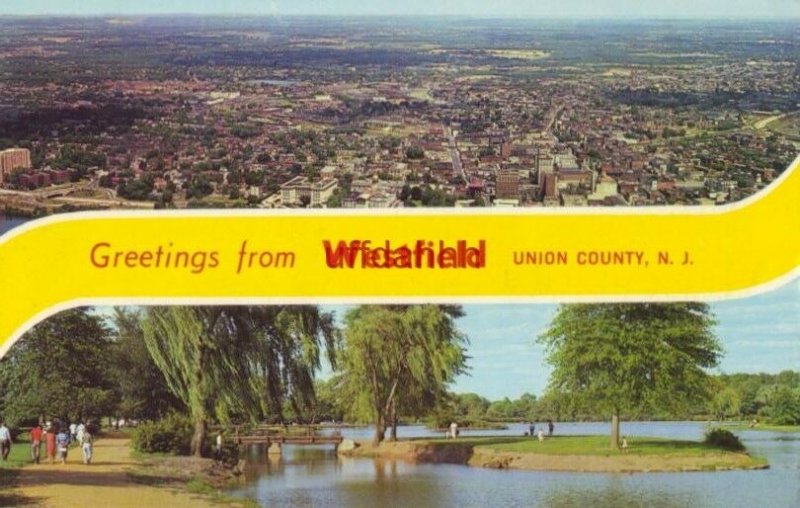 GREETINGS FROM WESTFIELD, UNION COUNTY, NJ two views 1966