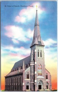 VINTAGE POSTCARD ST. PETER'S CHURCH AT DANBURY CONNECTICUT EARLY CHROME