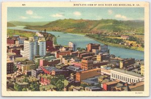 Vintage 1942 Bird's-Eye View Ohio River & Wheeling WV Postcard