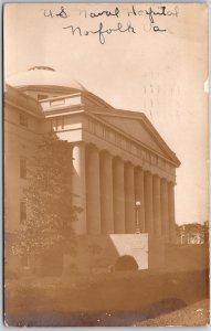 Norfolk Virginia VA, 1909 US Naval Hospital, Greek Revival Building, Postcard
