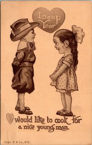 Vtg Comic Leap Year Romance Girl & Boy in Uniform 1910s TP Co Postcard