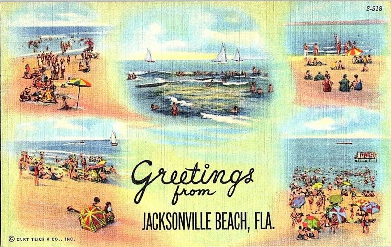 Greetings From Jacksonville Beach Fla. Florida Postcard Standard View Card