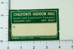 Poster Stamp Luggage Label Chalfonte Haddon Hall Leeds & Lippincott Co N.J E5