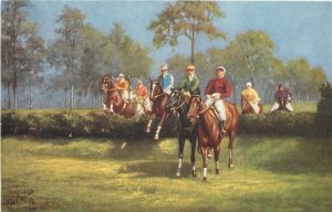 Postcard C-1910 Tuck Horses Steeplechase Hedge Jump Oilette TP24-287