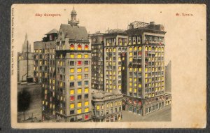 SKY SCRAPERS ST. LOUIS MISSOURI HTL HOLD TO LIGHT POSTCARD (c. 1905)