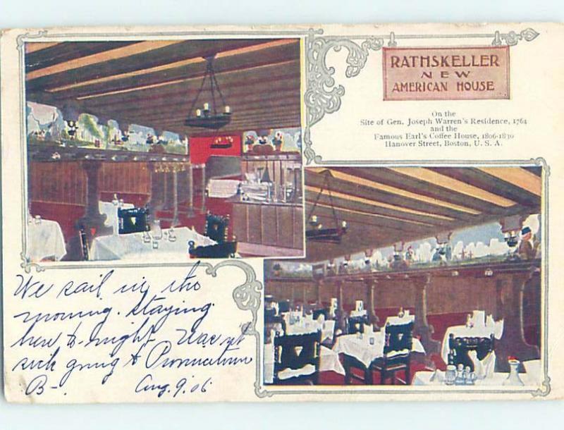 Pre-1907 RESTAURANT AT AMERICAN HOUSE HOTEL Boston Massachusetts MA G8925