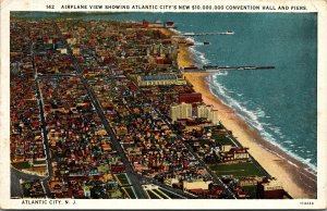 Vtg Atlantic City New Jersey Aeroplane View Convention Hall Piers 1930s Postcard