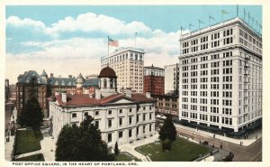 Vintage Postcard 1920's Post Office Square In The Heart of Portland Oregon OR