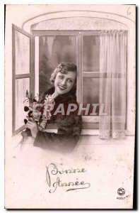 Postcard Happy New Year Old Woman