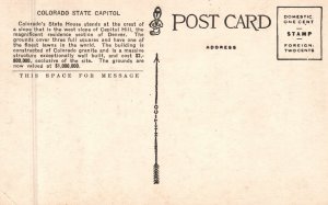 Vintage Postcard 1920's Aeroplane View Colorado State Capitol Denver Colorado CO