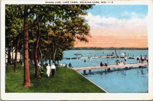 USA Shore Line Lake Lawn Delavan Lake Wisconsin Vintage Postcard C032