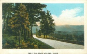 Greetings from Dixfield Maine Country Lane 1927 White Border Postcard Used