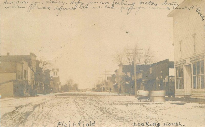 Postcard RPPC 1907 Iowa Plainfield Street scene looking north 23-12089