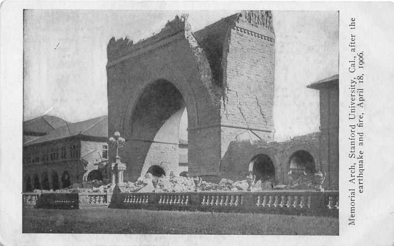 F29/ Stanford University California Postcard c1906 Earthquake Disaster Arch