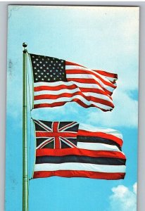 Hawaii State Flag and US Flag Hawaii Postcard