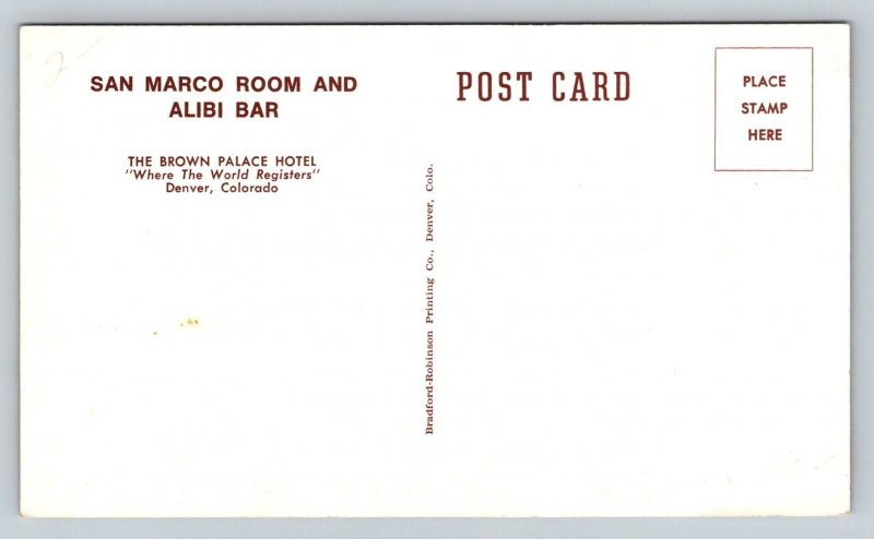 San Marco Room  Alibi Bar   Denver  Colorado   Postcard