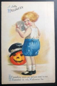 Mint Usa Picture Postcard PPC A Jolly Halloween Pumpkin And Boy