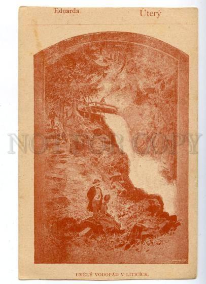 172245 CZECH waterfall Litice Vintage Advertising ZLATA PRAHA