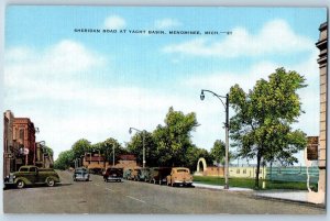 Menominee Michigan MI Postcard Sheridan Road At Yacht Basin c1940s Vintage Cars