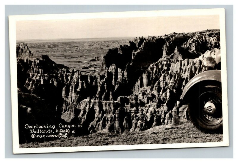 Vintage 1930's RPPC Postcard Antique Car Wheel Badlands South Dakota