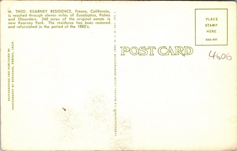 Fresno CA Theo Kearney Residence Postcard unused 1950s