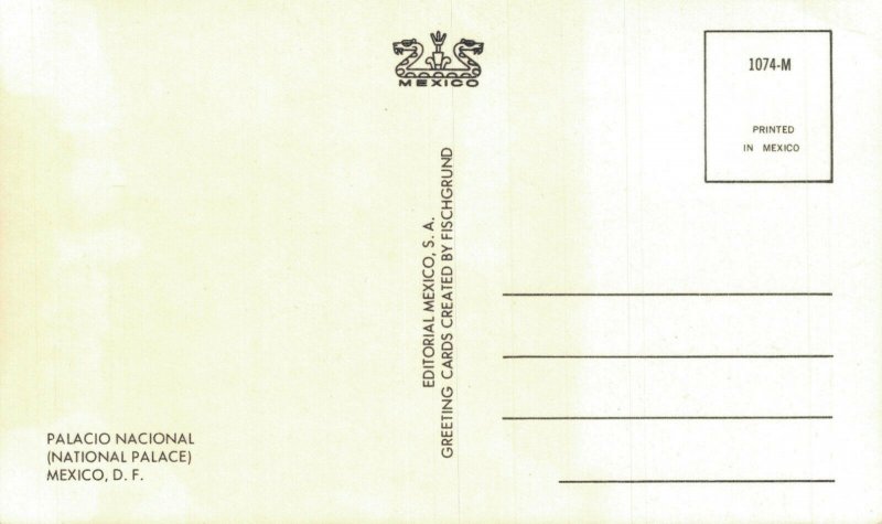 Mexico National Palace Palacio Nacional Mexico City Vintage Postcard 07.89