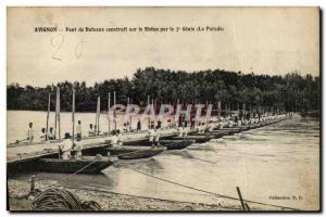 Old Postcard Army Avignon boats bridge over the Rhone by the 7th Genie Parade