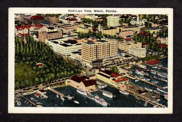 FL Bird's Eye Aerial Vintage Miami Florida Postcard PC Carte Postale Boats