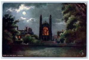 c1910 Kings College Chapel Cambridge at Moonlight Oilette Tuck Art Postcard