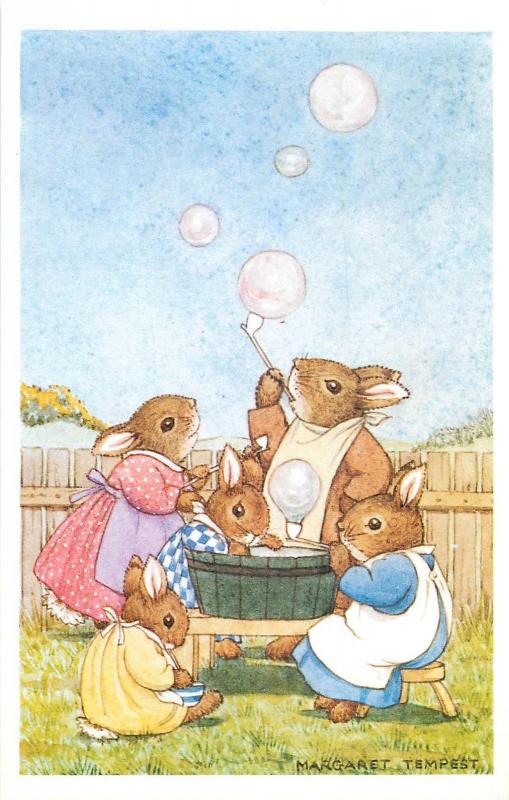 Soap Bubbles by Margaret Tempest Antropomorphic Rabbits