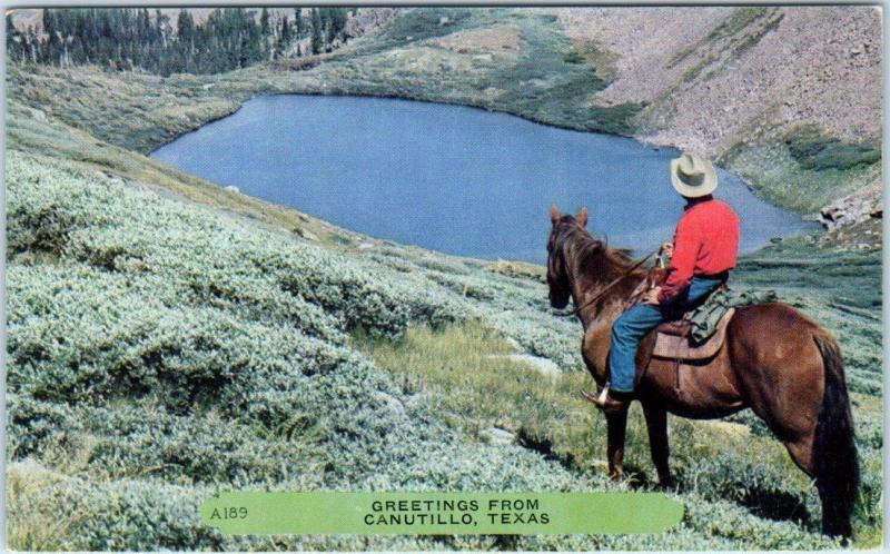 GREETINGS from CANUTILLO, Texas  TX   Man on Horseback      Postcard