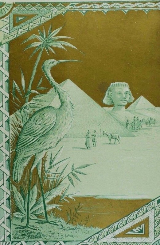 1870's-80's Victorian Trade Card Egypt Sphinx Pyramids Egret &C