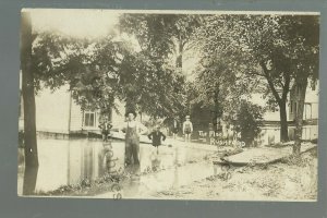 Rushford MINNESOTA RPPC 1910 FLOOD Flooding WADING nr Peterson Lanesboro Houston