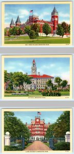 3 Postcards WORCESTER, MA~ Holy Cross College, City Hall, Clark University 1930s