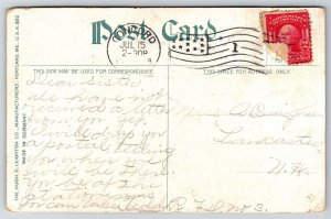 Post Office Flag Gray Stone Building St Corner Concord NH C1910 DB Postcard H16