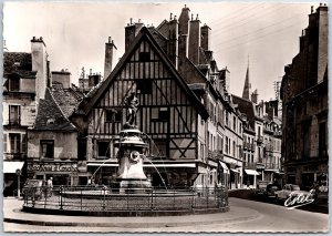 VINTAGE CONTINENTAL SIZED POSTCARD REAL PHOTO BAREUZAI FOUNTAIN DIJON FRANCE '59