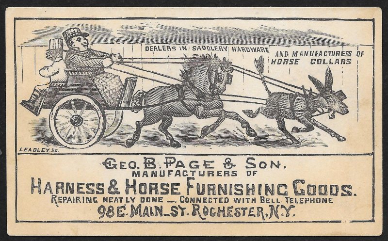 VICTORIAN TRADE CARD Page Harness & Horse Goods Carriage Horse & Mule